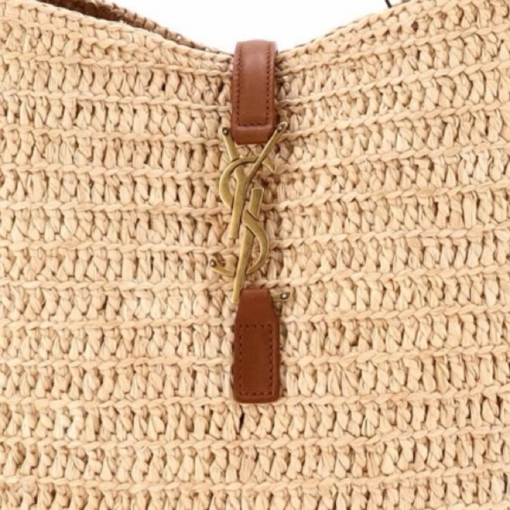 YSL Saint Laurent Le 5 a 7 Supple Small Hobo Raffia and Leather Shoulder Handbag - Picture 8 of 12